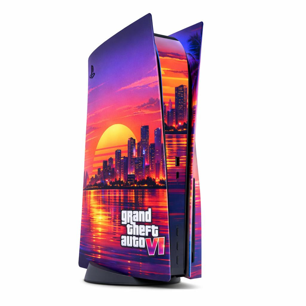 Skin Compatible with PS5 (Disc): Grand Theft Auto VI Neon coastal noir