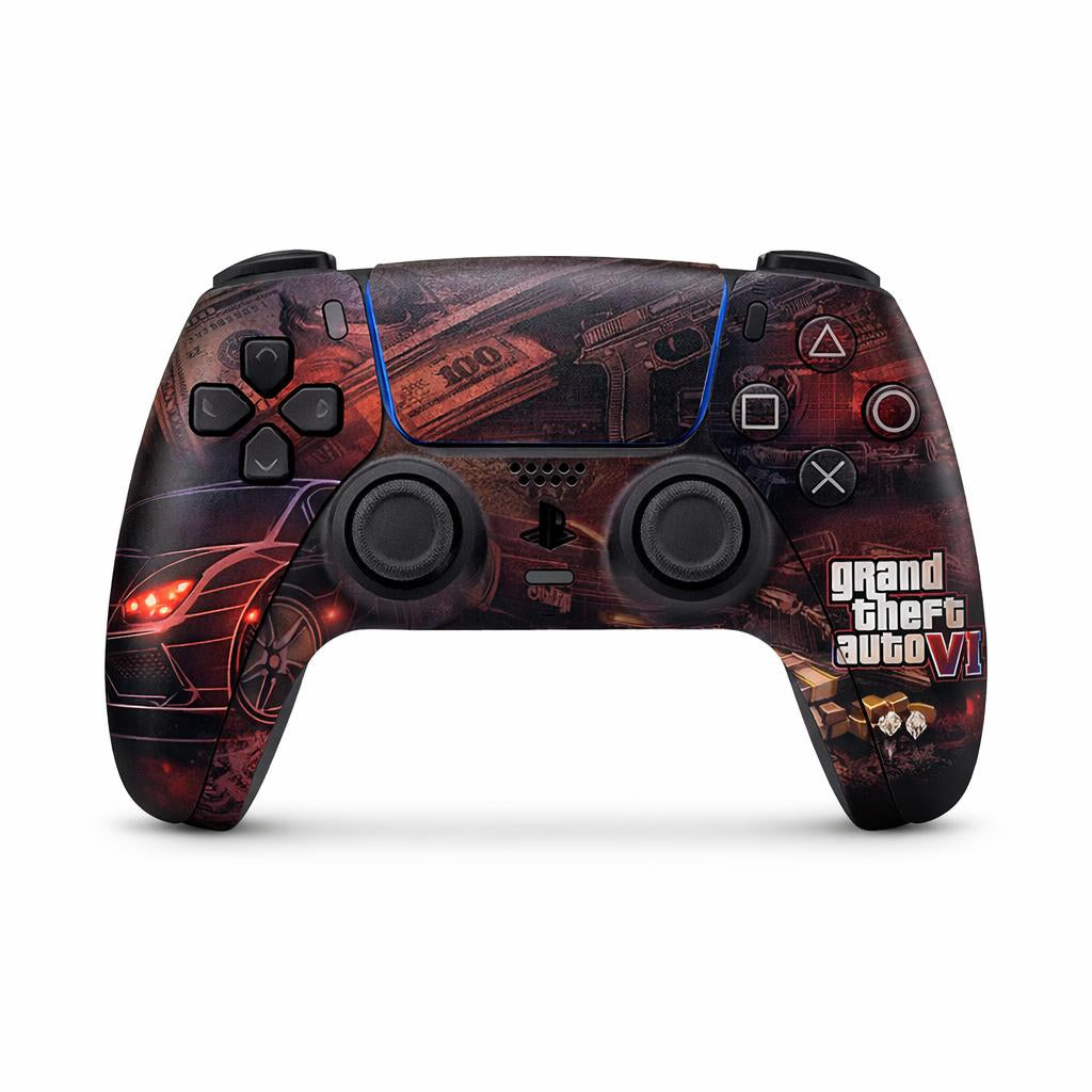 Skin Compatible with PS5 Slim (Disc): Grand Theft Auto VI Street crime collage