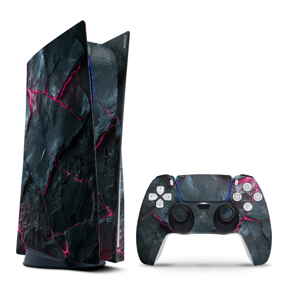 Decal Skin Sticker Compatible with PS5: Carbon Rock Glow Pink