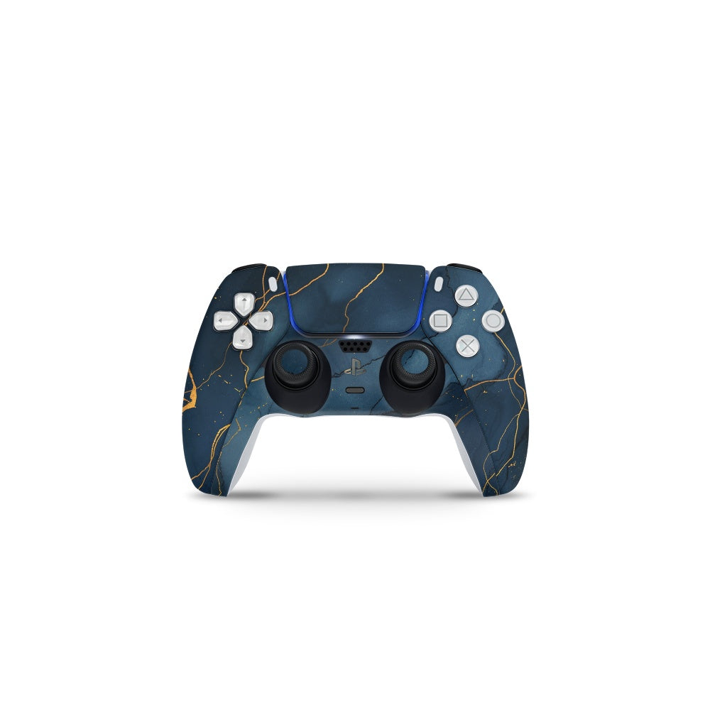 Decal Sticker Skin For PS5 Digital: Dark Blue Marble Gold Veins