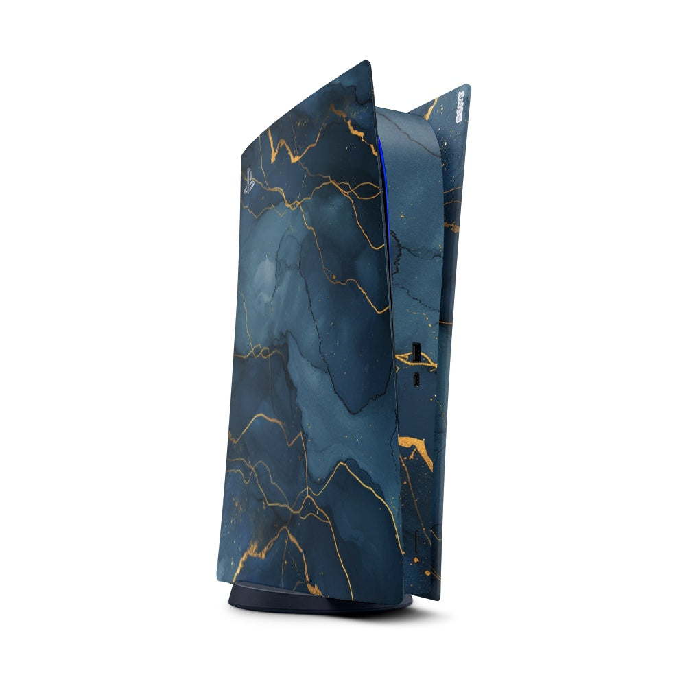 Decal Sticker Skin For PS5 Digital: Dark Blue Marble Gold Veins