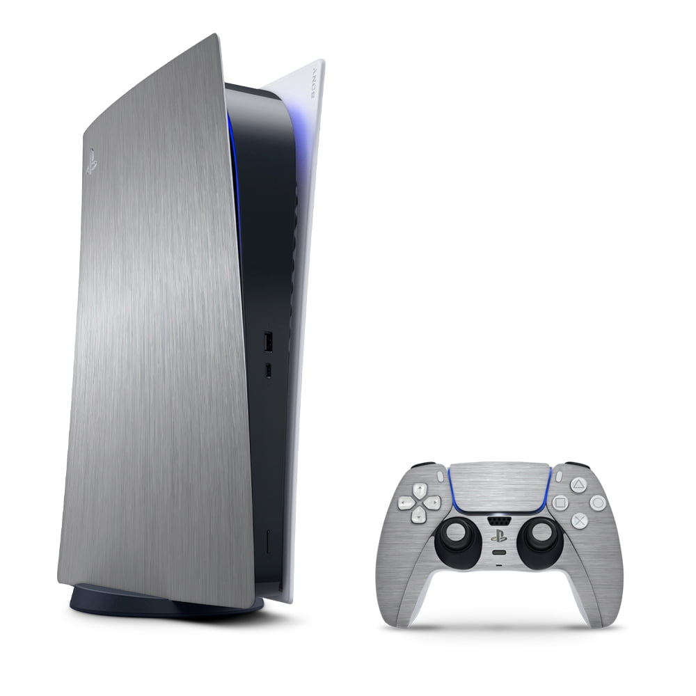 SkinNit Decal Sticker Skin For PS5 Digital (No Disk): Brushed Steel (Textured)