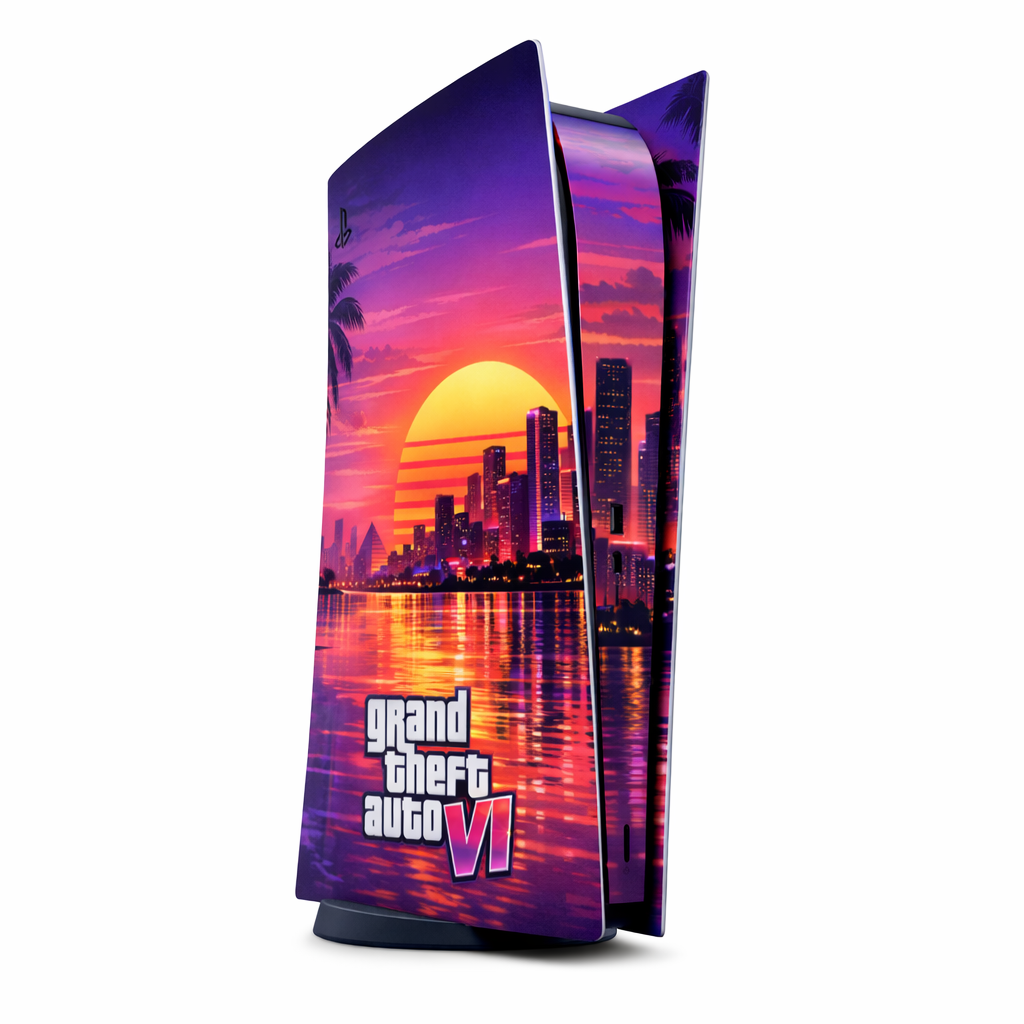Skin Compatible with PS5 Digital (No Disc): Grand Theft Auto VI Neon coastal noir