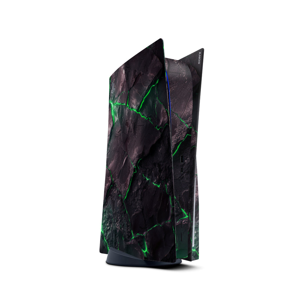 Decal Skin Sticker Compatible with PS5: Carbon Rock Glow Green