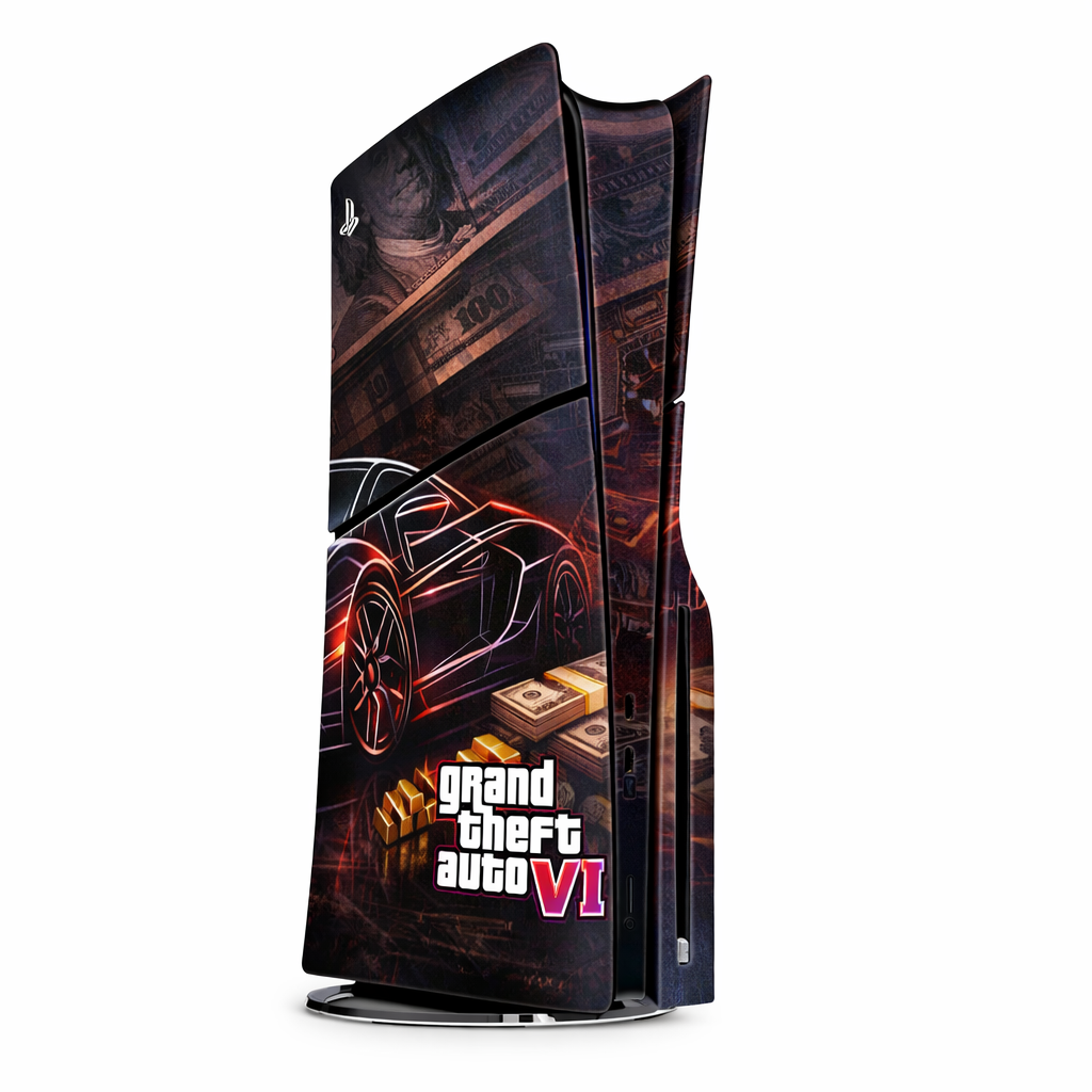 Skin Compatible with PS5 Slim (Disc): Grand Theft Auto VI Street crime collage